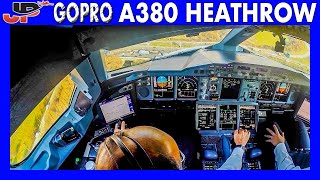 AIRBUS A380 Landing at London Heathrow  CockpitPilotWing Views [upl. by Halyak321]