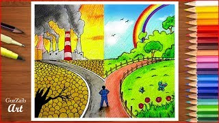 Save environment save nature poster chart drawing for competition very easy step by step [upl. by Ailla661]