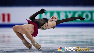 Trusova attempts five quads in valiant free skate vaults from 12th to podium at worlds  NBC Sports [upl. by Sklar69]