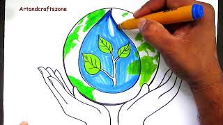 How to Draw Save Water  Save Earth  Save Nature Poster Drawing for Kids [upl. by Werdn]