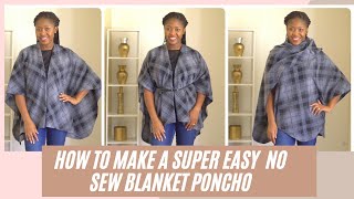 SUPER EASY DIY BLANKET PONCHO CAPE NO SEW PROJECT [upl. by Anidene]