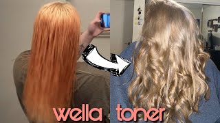 TONING ORANGE HAIR WITH WELLA T14 amp 050  Sara Lynn [upl. by Adnirb832]